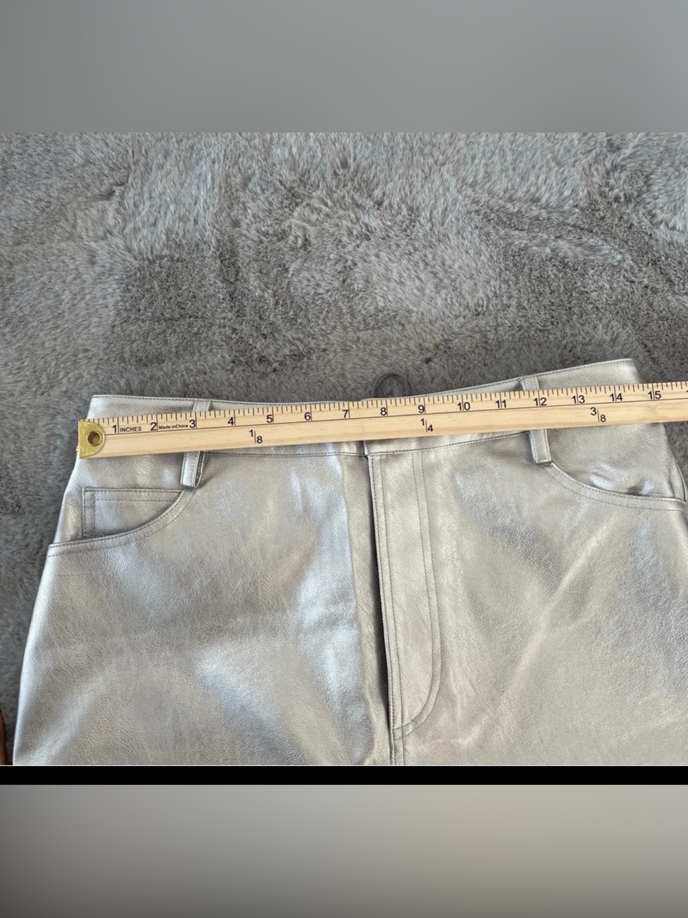 WAYF Metallic Silver Faux Leather Midi Skirt M NWT Coated Quiet Luxury Moto - Picture 12 of 15
